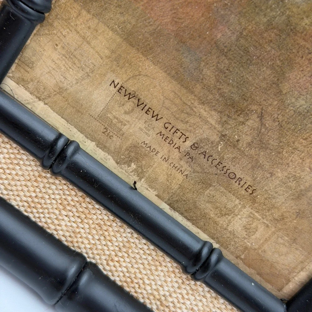New View Ivory Coast Faux Bamboo Burlap 4x6 Photo Frame Black Coastal Tropical
